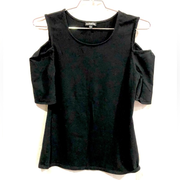 EXPRESS cold shoulder fitted black Top size M  EUC - Picture 2 of 7